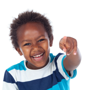 Picture of young boy pointing at the reader