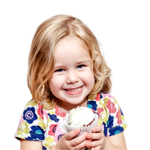 Picture of smiling little girl holding a cupcake