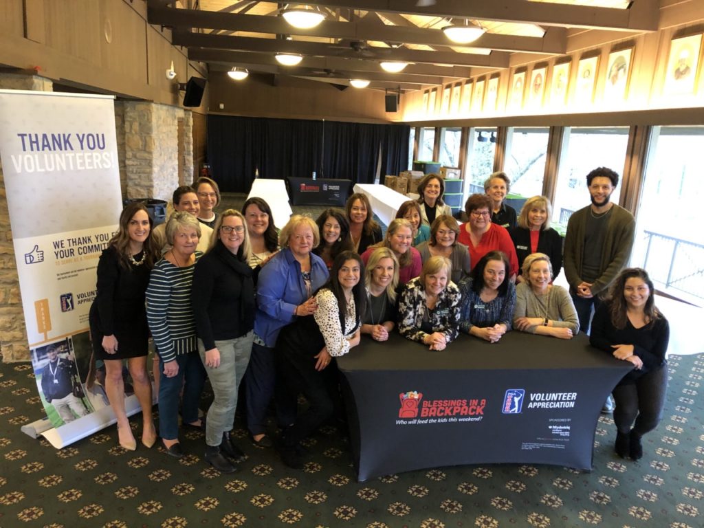 Volunteer team leads for the tournament packed 800 bags of weekend food! Kids served by golfer Jason Day's Brighter Days Foundation Blessings in a Backpack program in Columbus, Ohio, will take home the bags of food.