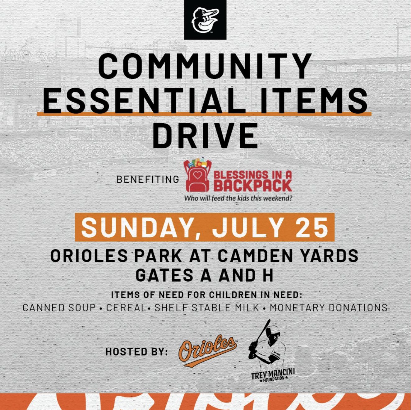 Community essential items drive hosted by the Baltimore Orioles and Trey Mancini Foundation