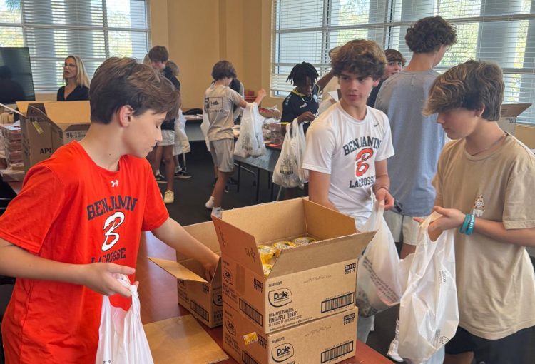 PGA Tour player Justin Leonard, his family, and eighth graders at The Benjamin School will provide weekend food for 160 children