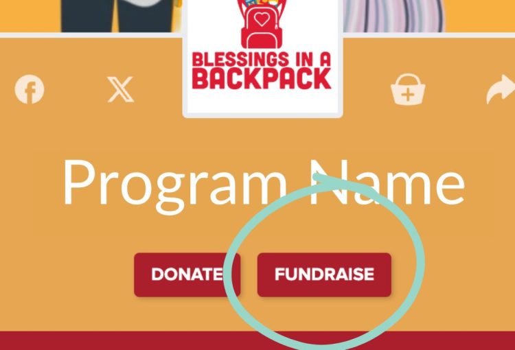 Fundraise button on Blessing's in a Backpack's giving website